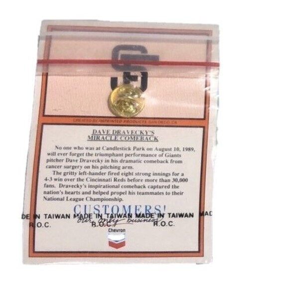 San Francisco GIANTS, 1990 Dave Dravecky Card & Dave Dravecky,Giant Miracle Pin - Picture 4 of 4